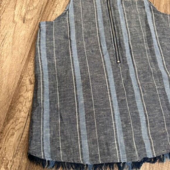 NWT Supply & Demand Women's Striped Linen Fringe Sleeveless Tank Top Blue Medium - Picture 13 of 14